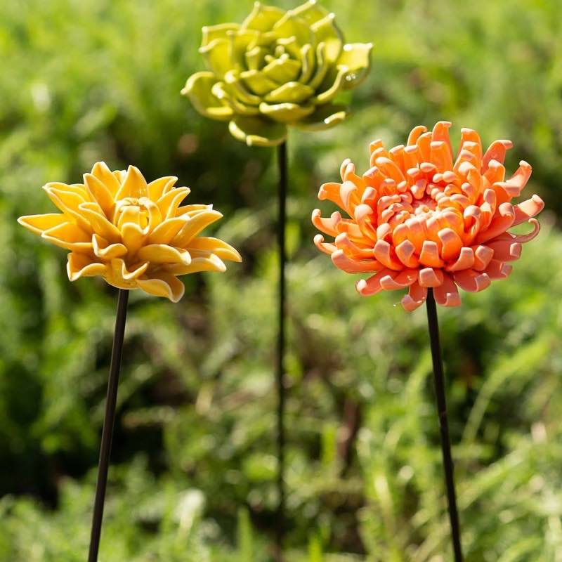 Ceramic Garden Flower Stakes, Set of 3 - Bright